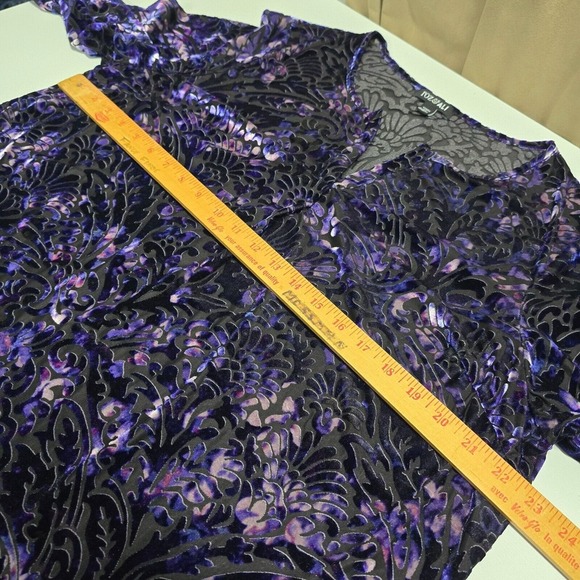 Roz & Ali Women Velvet Burnout Blouse Size 2X Purple 3/4 Sleeve Whimsical Witchy - Picture 9 of 12